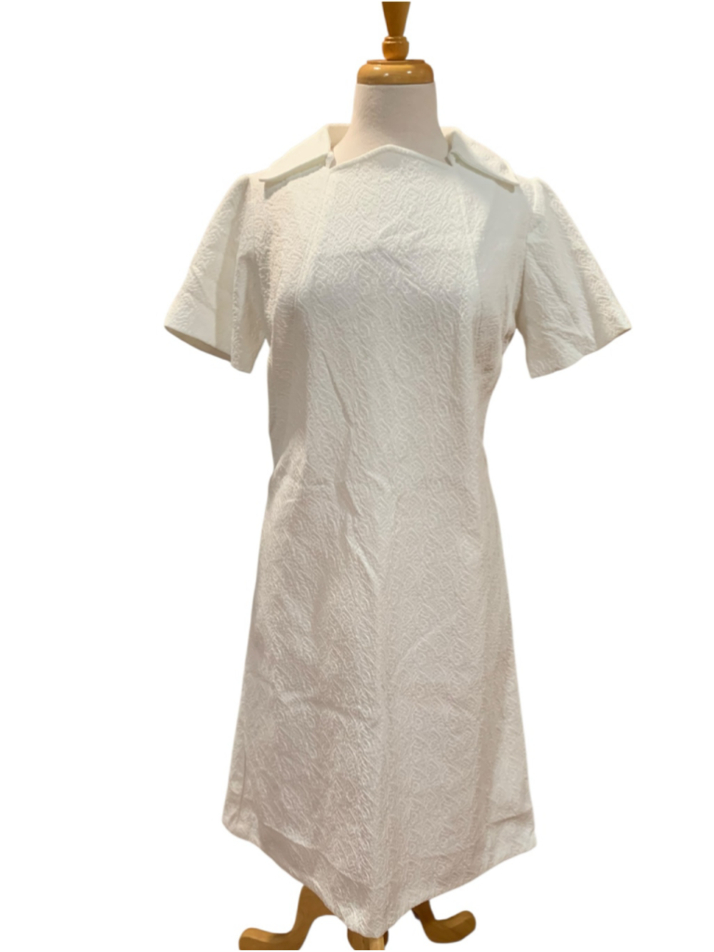 Vtg 60’s Women's handmade White Mod Textured Midi Dress, sz M